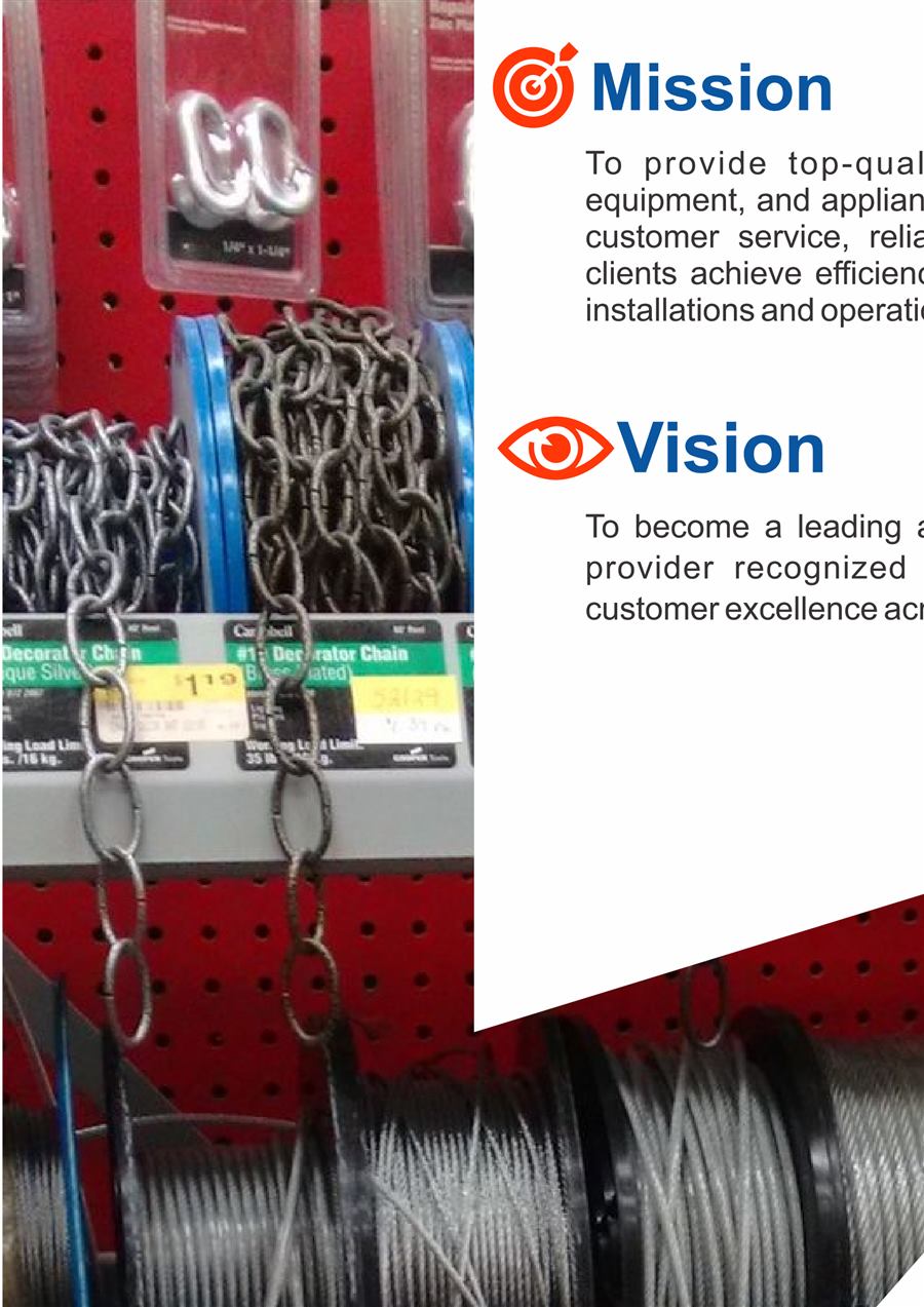 Display of chains, cables and electrical hardware on store racking